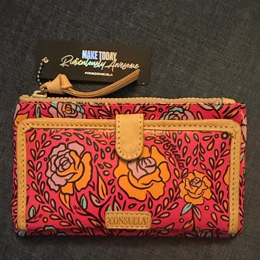 Consuela Molly Slim Vibrant Pink and Orange Floral Wallet